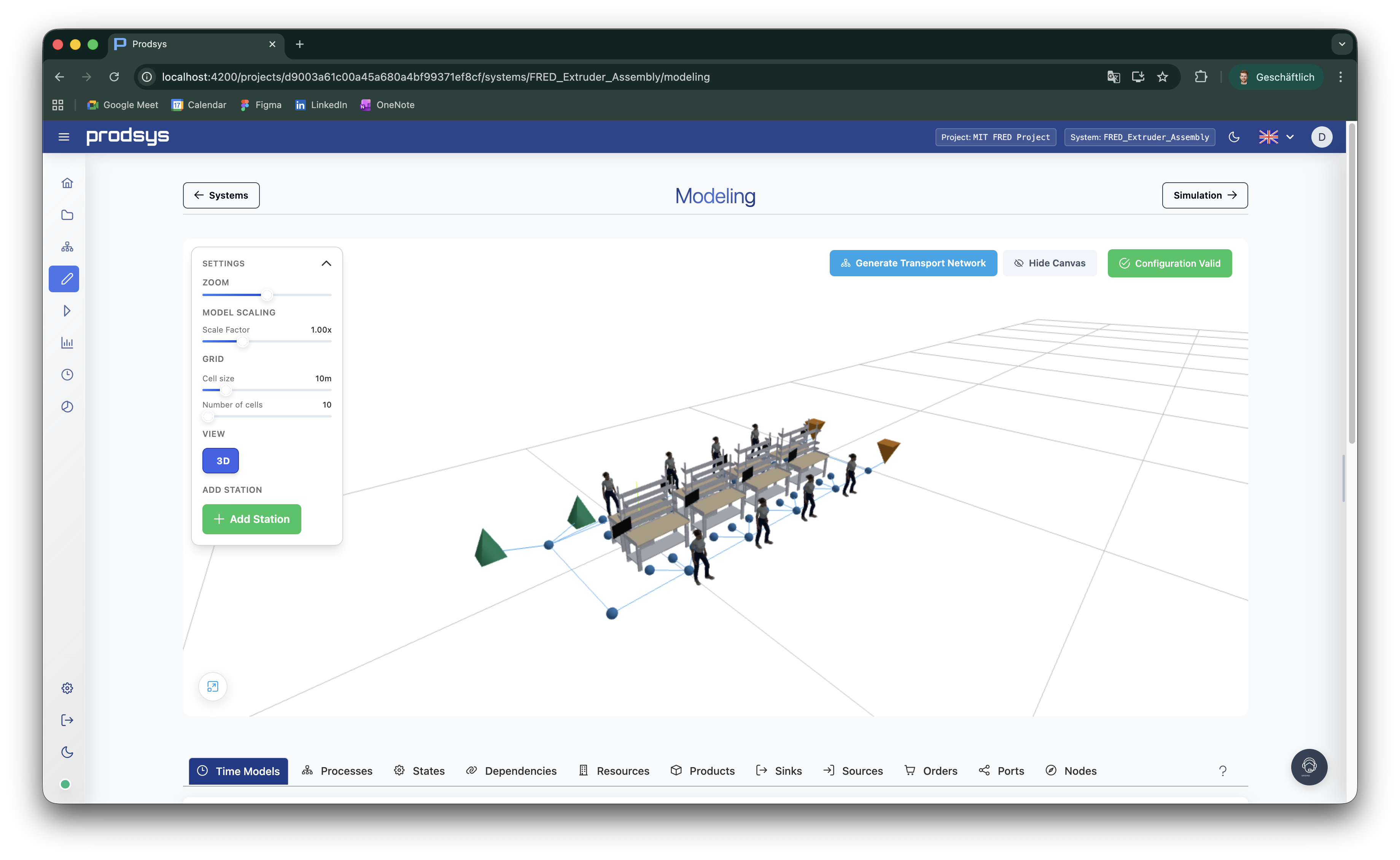 Factory flow model in prodsys